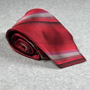 Bugatti Red Striped XL Silk Tie Classic Width Made USA Mens Necktie 61x3.5 in